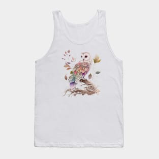 Watercolor Owl in Nature, Floral Design Tank Top